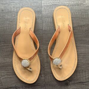 Skemo Tan Sandals with Gold and Crystal Accents